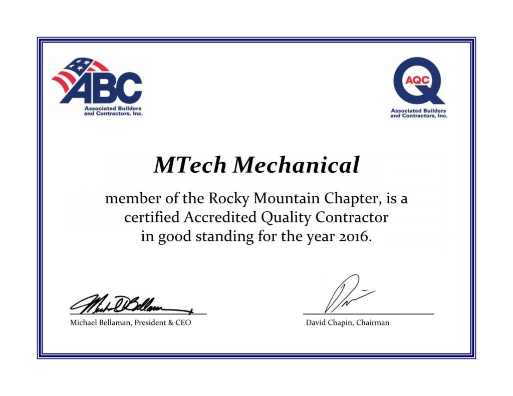 MTech Mechanical Named Accredited Quality Contractor by ABC
